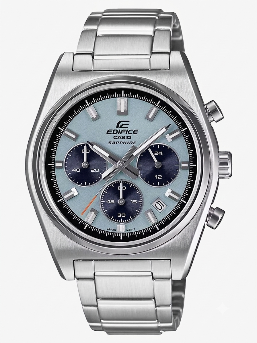 Casio Edifice Chronograph Quartz Men's Watch With Silver Strap/Blue Dial ED414