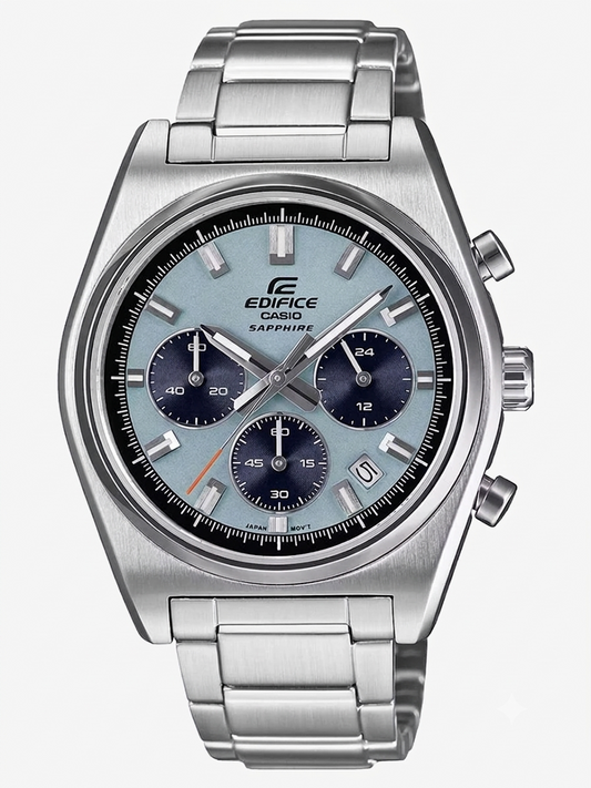 Casio Edifice Chronograph Quartz Men's Watch With Silver Strap/Blue Dial ED414