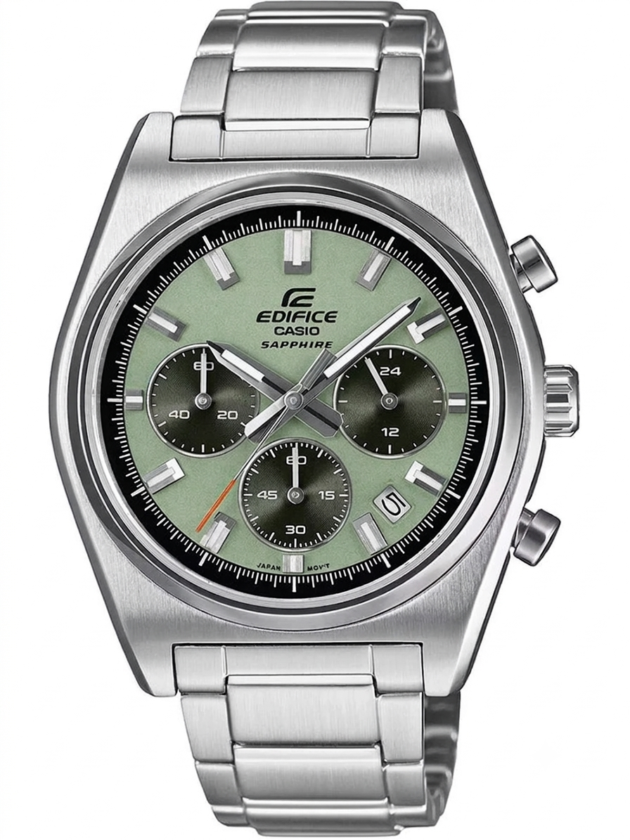 Casio Edifice Chronograph Quartz Men's Watch With Silver Strap/Green Dial ED415