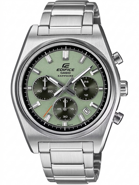 Casio Edifice Chronograph Quartz Men's Watch With Silver Strap/Green Dial ED415