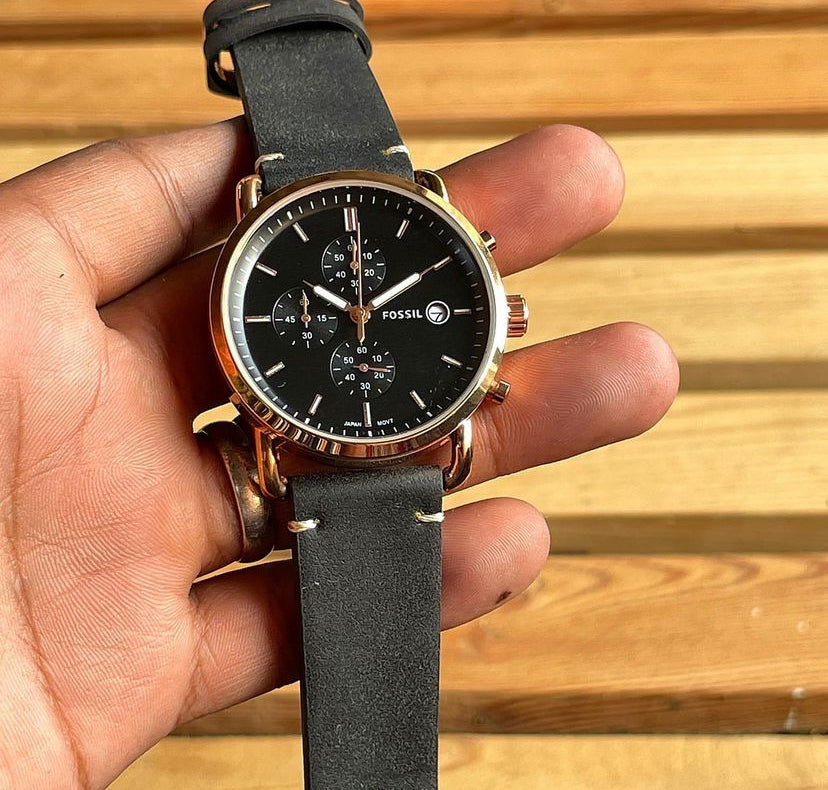 Fossil Chronograph Leather Strap Watch for Men's With Brown Dial