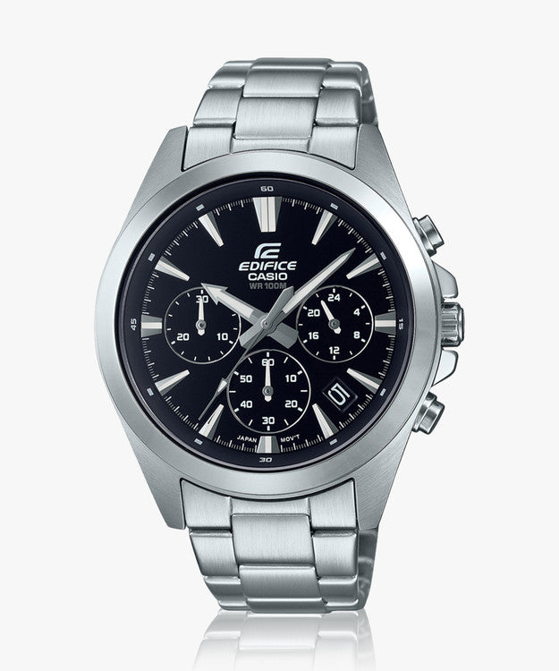 Casio Edifice Chronograph Quartz Men's Watch With Silver Strap/Black Dial ED417