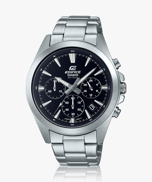 Casio Edifice Chronograph Quartz Men's Watch With Silver Strap/Black Dial ED417