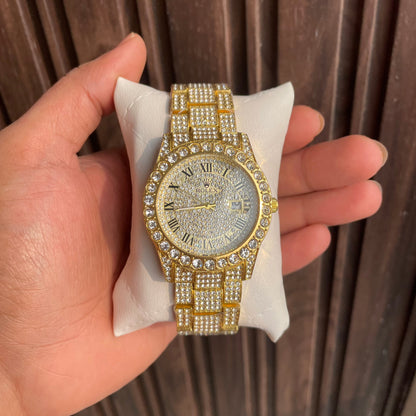 Rolex Analog Diamond Set Gold Watch Royal Stainless Steel RLX-8082