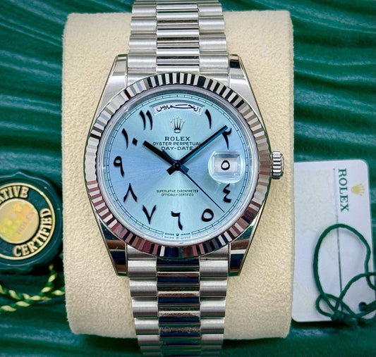 Day-Date 40 Platinum Ice Blue Arabic Dial-RLX-AB