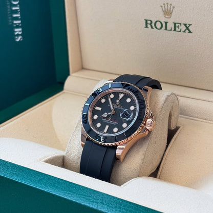 RLX Yacht-Master Rosegold Analog Black Dial Ceramic Bezel Oyster-flex Silicon Bracelet Men's Watch For Man Rlx-M268655-0004