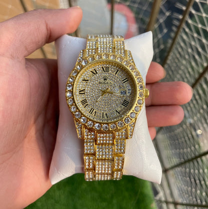 Rolex Analog Diamond Set Gold Watch Royal Stainless Steel RLX-8082