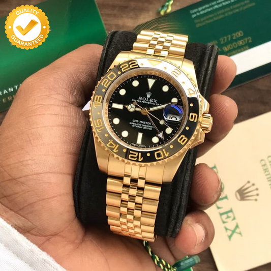 Rolex GMT-Master II Oyster Perpetual Bidirectional Rotatable Bezel Gold Dial and a Jubilee bracelet Men's Watch RLX-GMT-5013