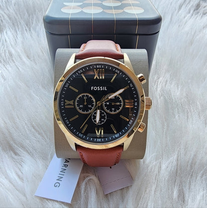 Fossil Chronograph Black Dial Brown Leather Belt Men's Watch - FS-4823