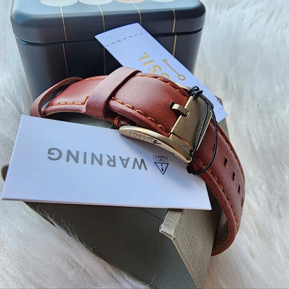 Fossil Chronograph Black Dial Brown Leather Belt Men's Watch - FS-4823