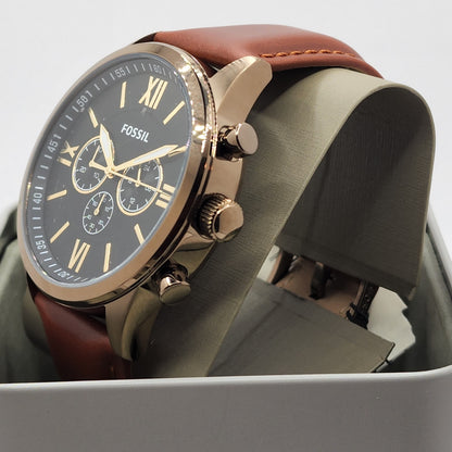 Fossil Chronograph Black Dial Brown Leather Belt Men's Watch - FS-4823