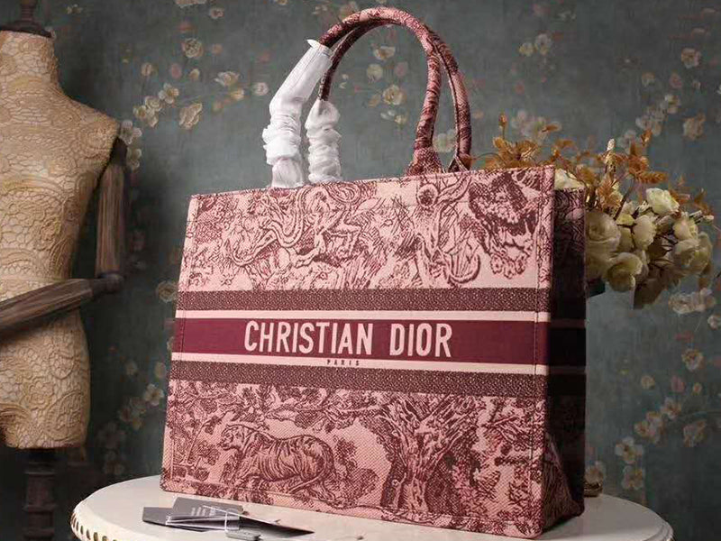 Canvas Embroidered Large Dioriviera Toile De Jouy Book Tote Burgundy Hand Bag For Women Sauvage Embroidery Medium Bag For Women's Or Girls Bag - Best Casual Use Bag DR-7799-WBG