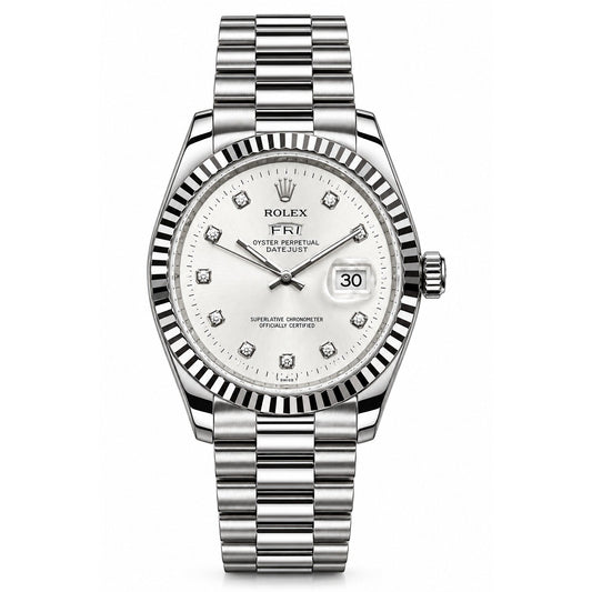 Day-Date Silver-Toned Black Dial Watch with Diamond-Style Hour Markers RLX-2545