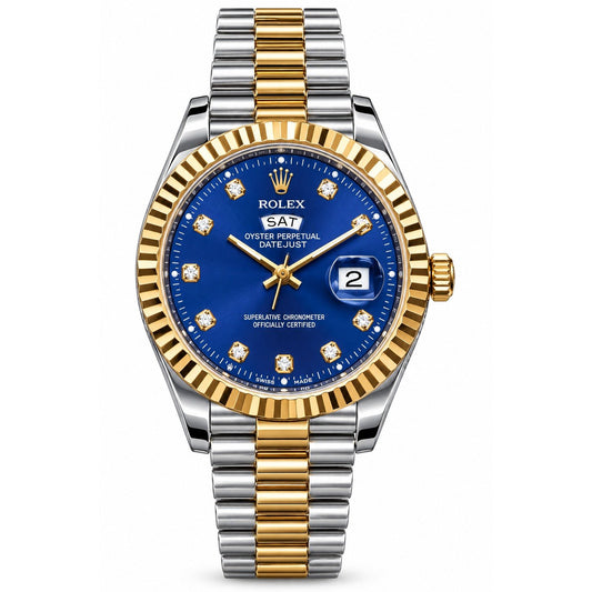 Role_x Day-Date Multi-Toned Blue Dial Watch with Diamond-style hour markers-RLX-2547