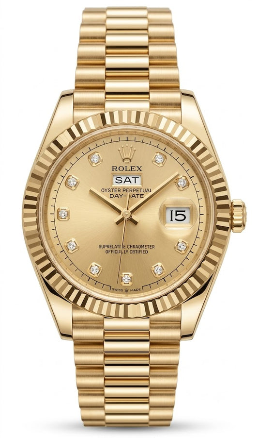Rolex Day-Date Gold-Toned Watch with Diamond-style hour markers-RLX-2548