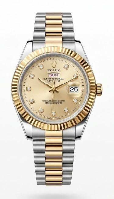 Role_x Day-Date Multi-Toned Gold Dial Quartz Watch with Diamond-style hour markers-RLX-2552