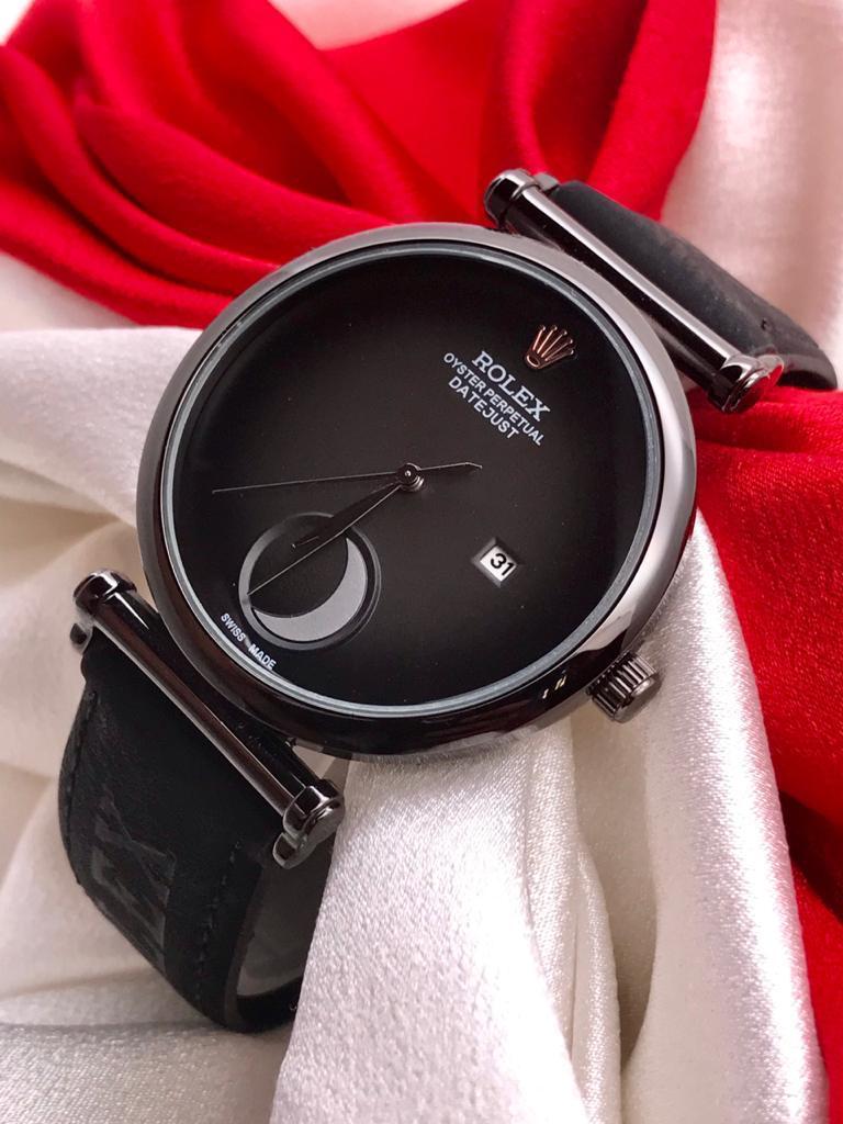 Rolex Daytona Half Moon Dial Swiss Black Color Leather Men's Watch For Man RLX-42 Black Color Dial Date Gift Watch