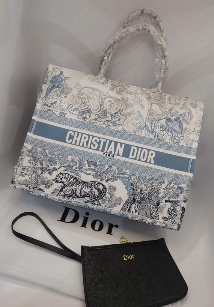 Christian Canvas Embroidered Large Dioriviera Toile De Jouy Book Tote Sky Blue Hand Bag For Women Sauvage Embroidery Medium Bag For Women's Or Girls Bag - Best Casual Use Bag DR-7398-WBG