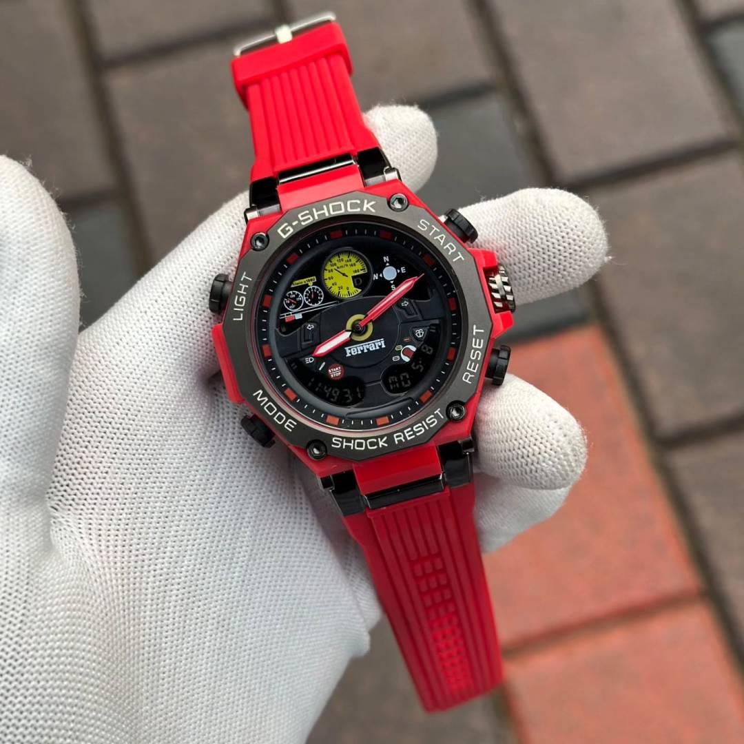 Casio G-Shock Ferrari Analog-Digital Black Dial x Red Strap Men's Watch-GS-6070