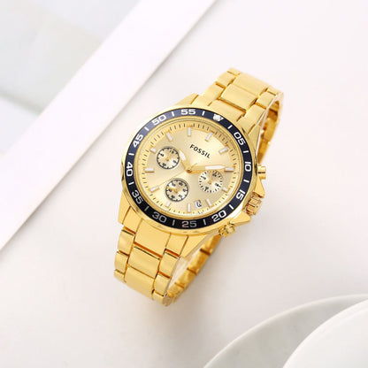 Fossil Analog Gold Dial Black Case Men's Watch FS-2542