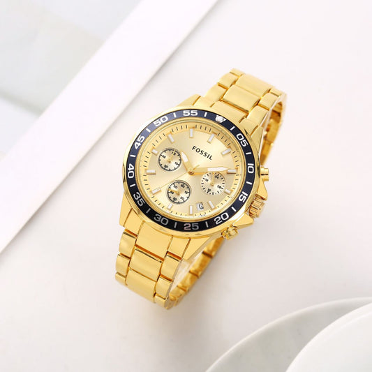 Fossil Analog Gold Dial Black Case Men's Watch FS-2542