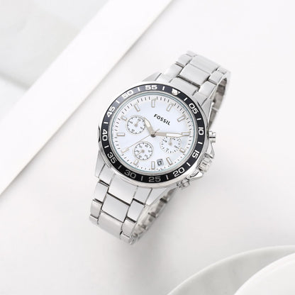 Fossil Analog White & Black Dial & Silver Strap Men's Watch FS-2544