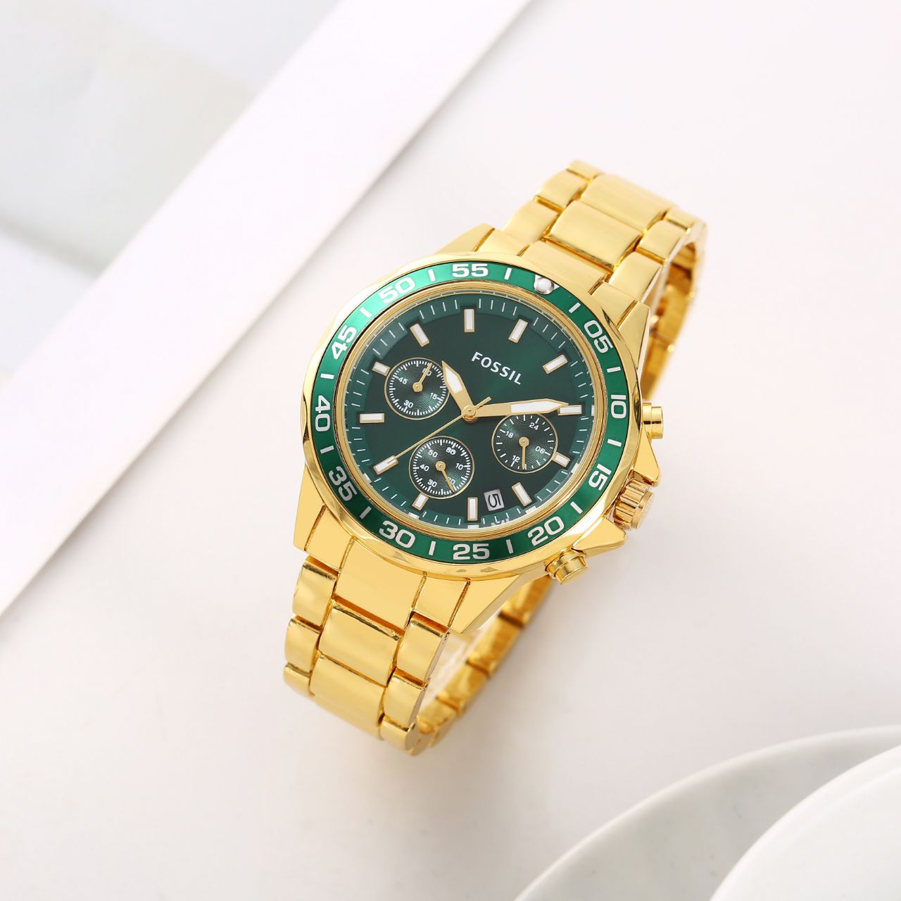 Fossil Analog Green Dial & Gold Strap Men's Watch FS-2545