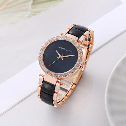 Michael Kors Parker Two-Tone Strap Chronograph Women's Watch Black Dial Diamond Case MK-0128