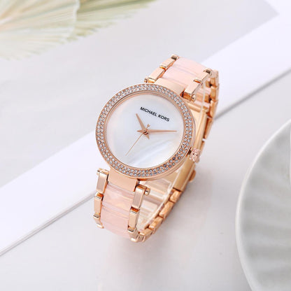 Michael Kors Parker Two-Tone Strap Chronograph Women's Watch White Dial Diamond Case MK-0129