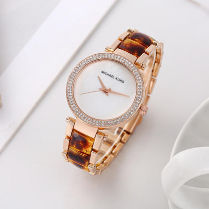 Michael Kors Parker Two-Tone Strap Chronograph Women's Watch White Dial Diamond Case MK-0134