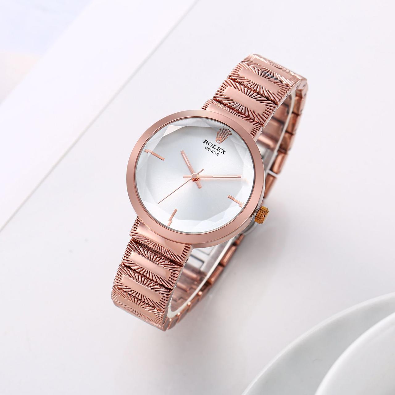 Women's Chronograph Watch White Dial Rose gold Strap For Women RLX-2402