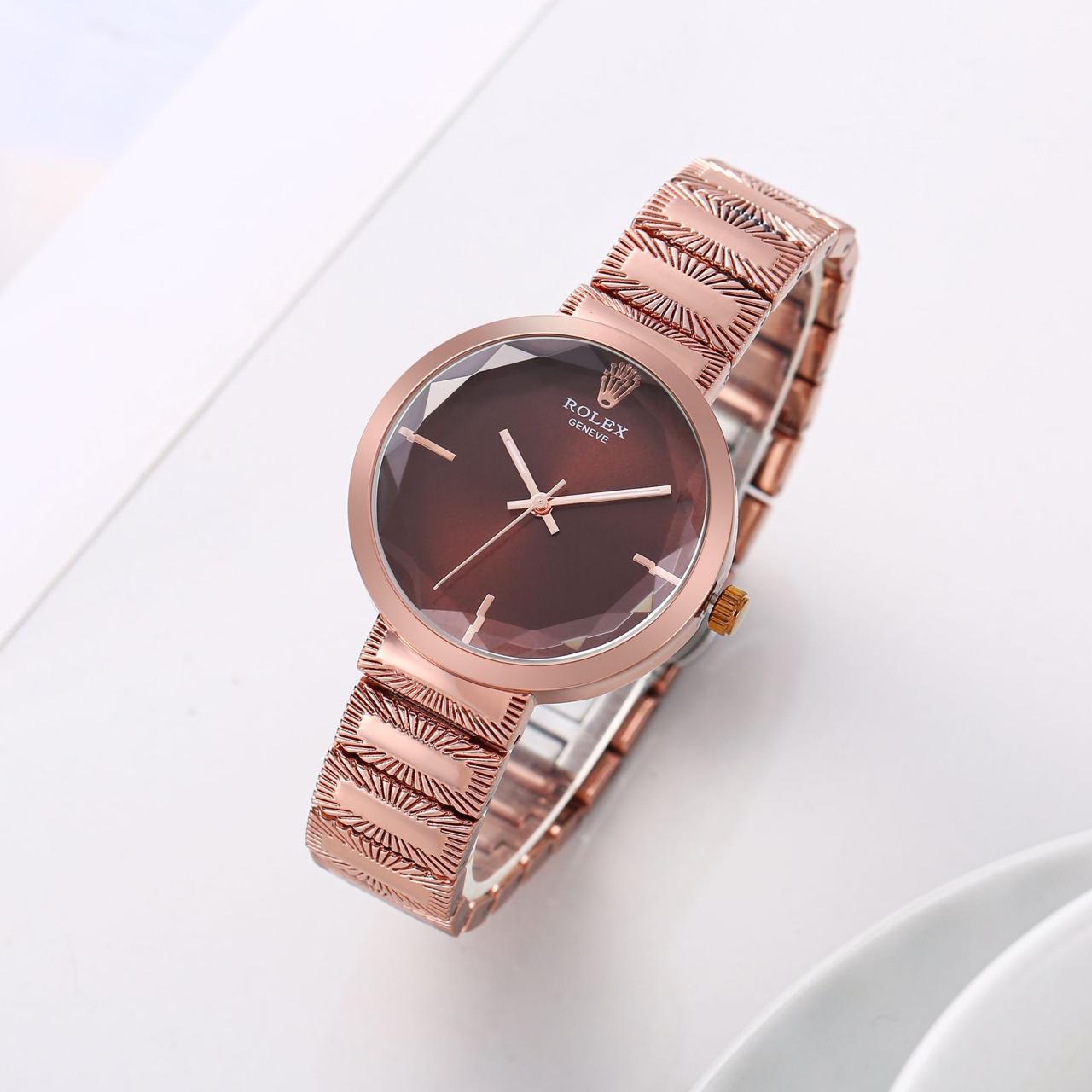 Women's Chronograph Watch Brown Dial Rose gold Strap For Women RLX-2401