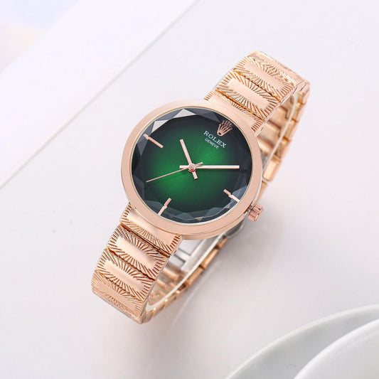 Women's Acnos Chronograph Green Dial Rose Gold Strap Watch For Women RLX-2408