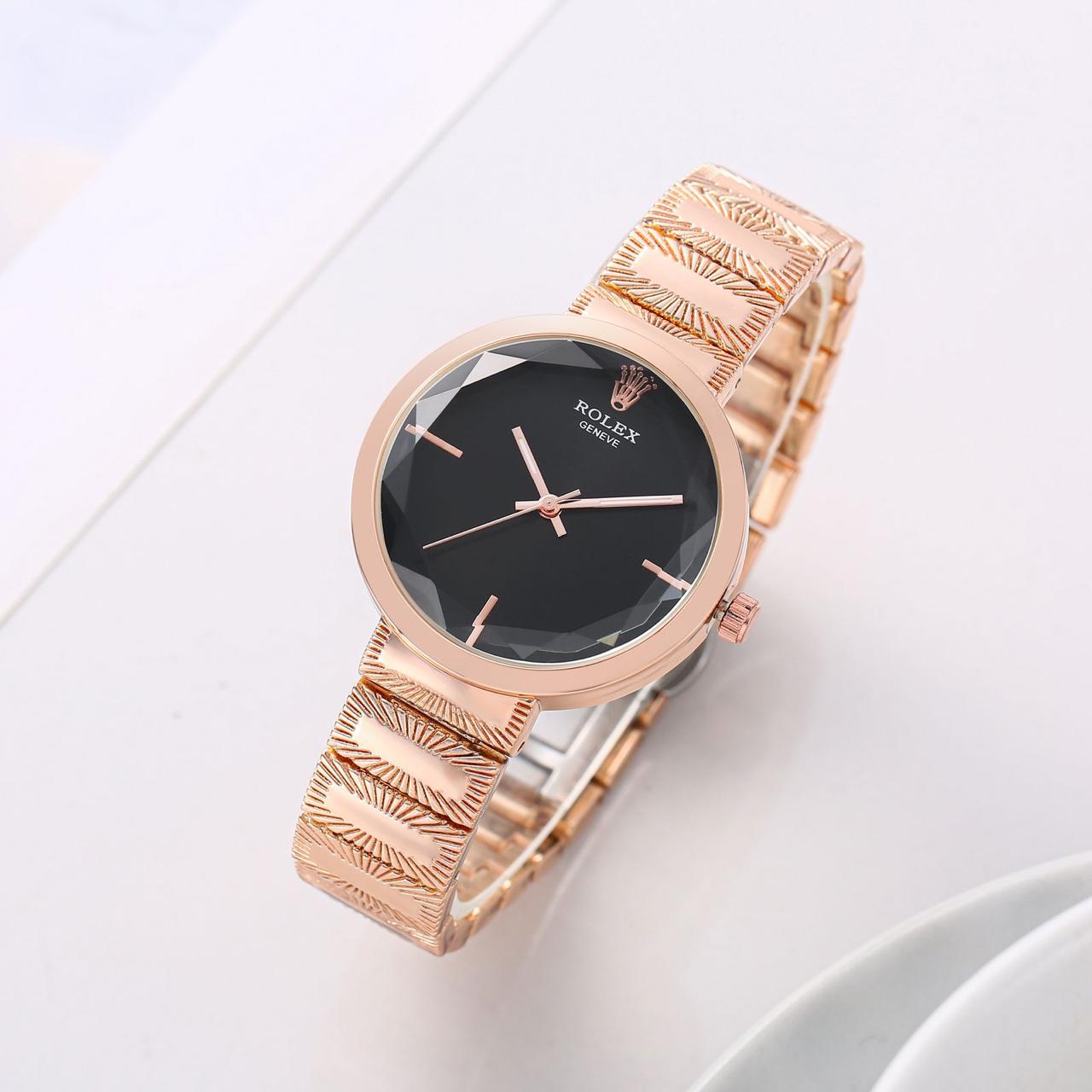 Women's Acnos Chronograph Black Dial Rose Gold Strap Watch For Women RLX-2409