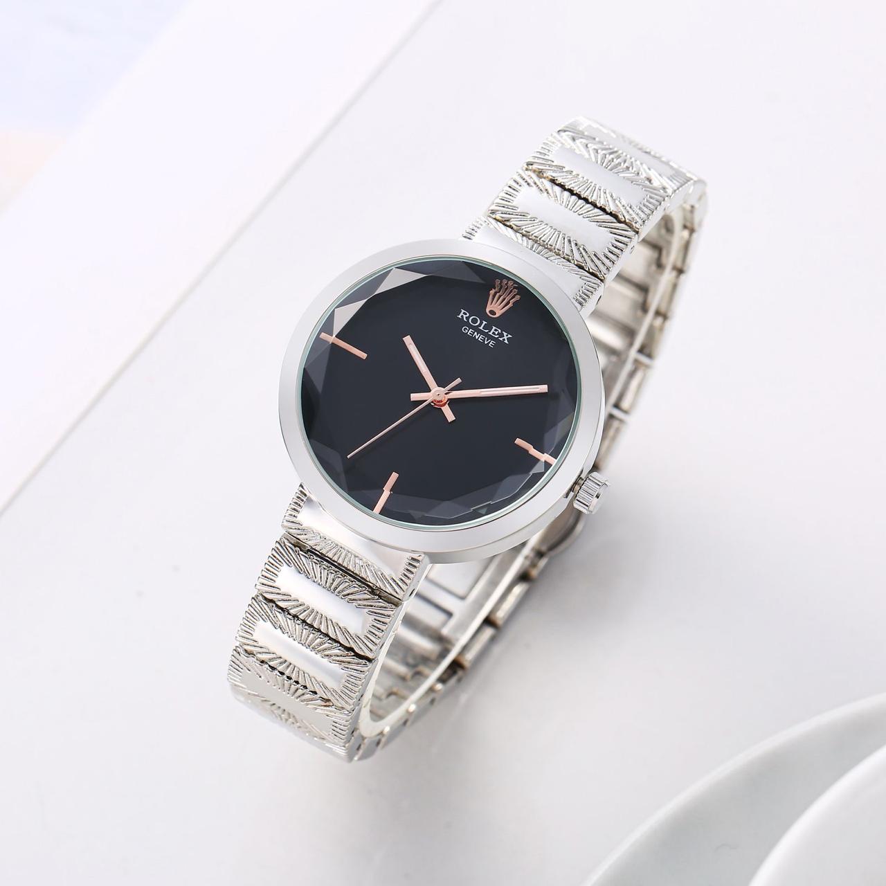 Women's Acnos Chronograph Black Dial Silver Strap Watch For Women RLX-2412
