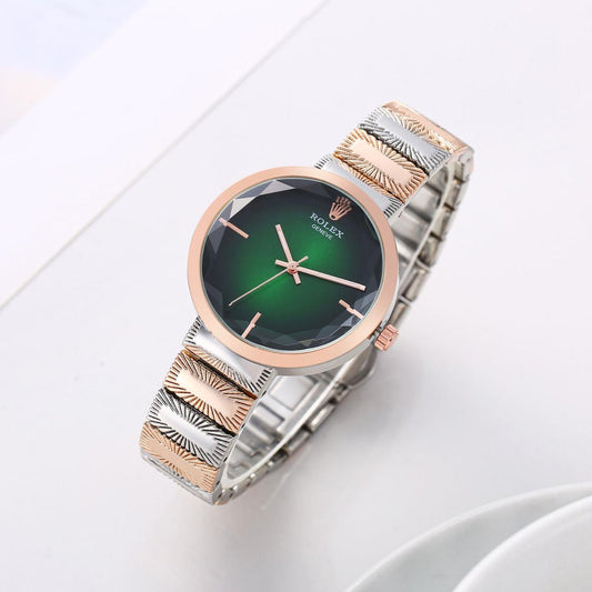 Women's Acnos Chronograph Green Dial Rose-Gold & Silver Strap Watch For Women RLX-2411