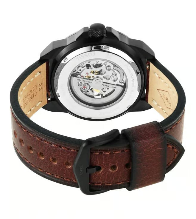 Fossil Automatic In Black & Transparent Case With Dark Brown Color Strap Watch For Men's Watch ME-3219 Formal Casual Metal Watch For Man