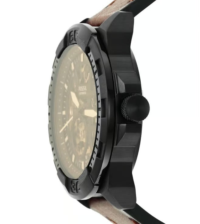 Fossil Automatic In Black & Transparent Case With Dark Brown Color Strap Watch For Men's Watch ME-3219 Formal Casual Metal Watch For Man