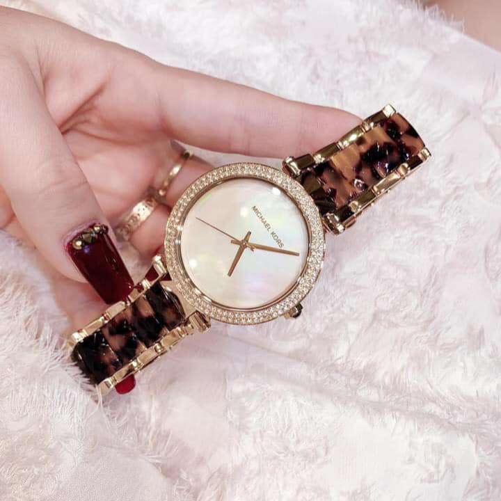 Michael Kors Parker Two-Tone Strap Chronograph Women's Watch White Dial Diamond Case MK-0134