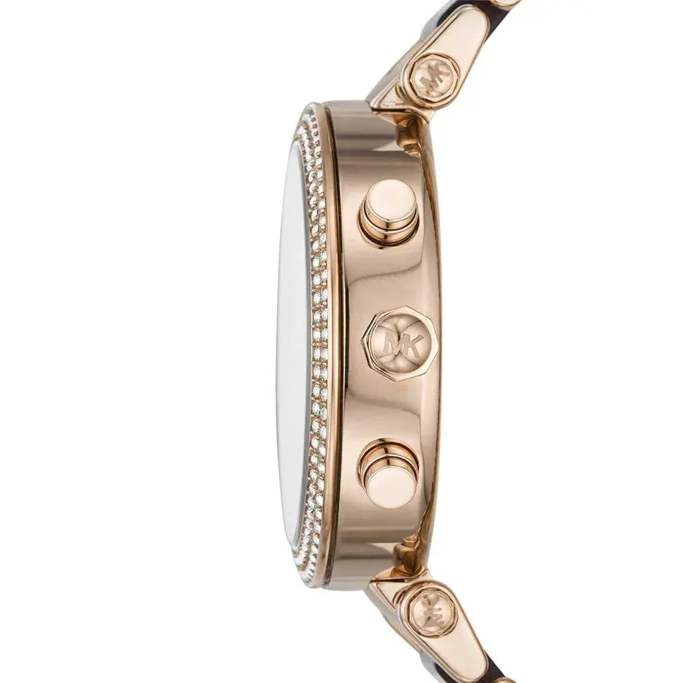 Michael Kors Two-Tone Strap Chronograph Women's  Watch White Dial Diamond Case MK-0123
