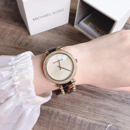Michael Kors Parker Two-Tone Strap Chronograph Women's Watch White Dial Diamond Case MK-0134
