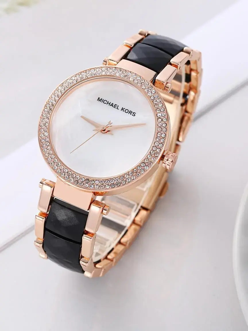 Michael Kors Parker Two-Tone Strap Chronograph Women's Watch White Dial Diamond Case MK-0135