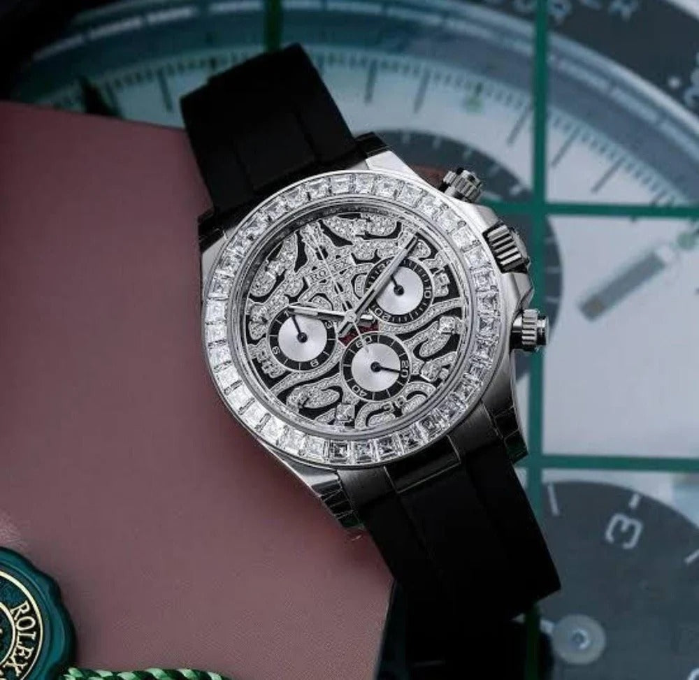 Chronograph Daytona Eye Of The Tiger Chronograph Quartz Silver Dial Chronometer Diamond Men's Watch TIGER-116589