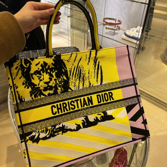 Women Fashion Western Style Bright Yellow and Pink D-Jungle Pop Embroidery Medium Bag For Women's Or Girls Bag - Best Casual Use Bag DR-M886-WBG