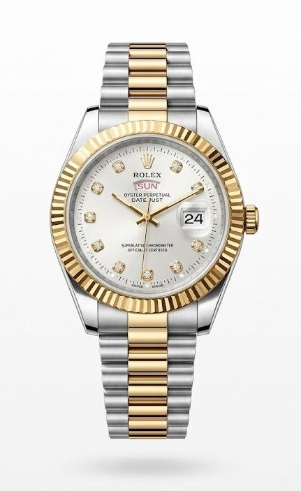 Role_x Oyster Perpetual Quartz Day-Date Watch - White Dial/Gold and Silver Strap RLX-2541