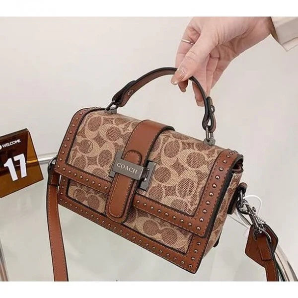 Coach New Brown Printed Leather Stylist Daily Use Hand-Bag CO-4443-WBG