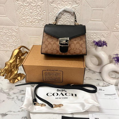 Coach New Black-Brown Printed Leather Satchel Stylist Daily Use Hand-Bag CO-4442-WBG