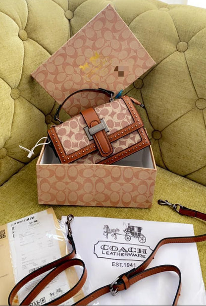 Coach New Brown Printed Leather Stylist Daily Use Hand-Bag CO-4443-WBG