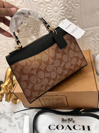 Coach New Black-Brown Printed Leather Satchel Stylist Daily Use Hand-Bag CO-4442-WBG