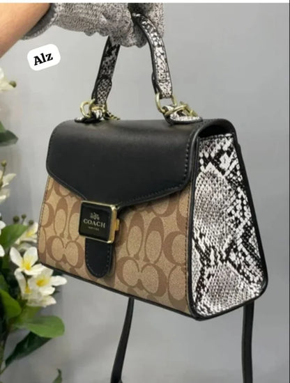 Coach New Black-Brown Printed Leather Satchel Stylist Daily Use Hand-Bag CO-4442-WBG